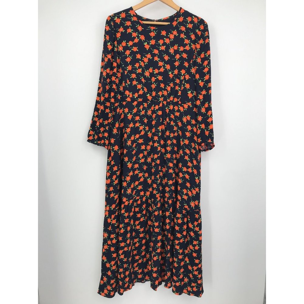 J. Crew Floral Maxi Long Sleeve Dress Navy Size 16